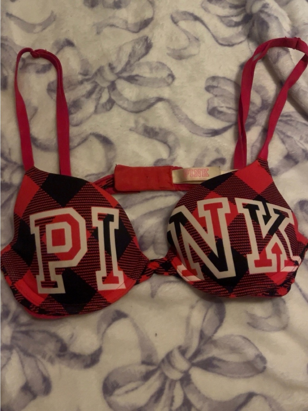 PINK Victoria's Secret Red and Black Plaid Bralette